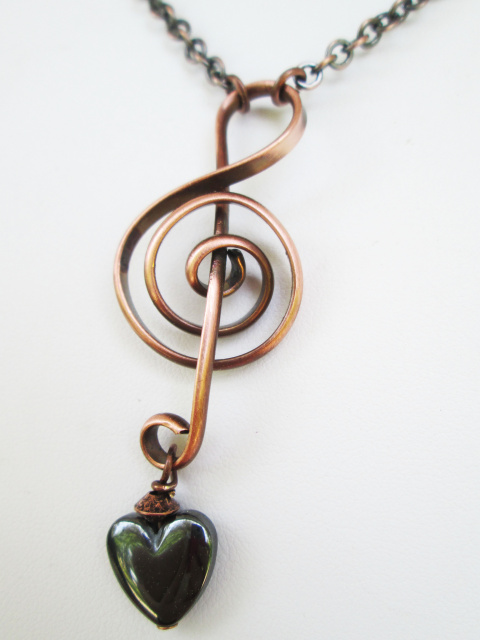 Treble Clef Necklace, Copper Chain, Small and Large